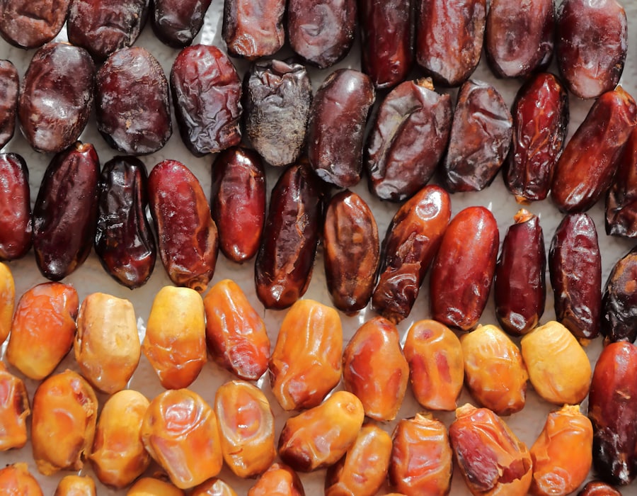 Rows of dried dates sorted by variety