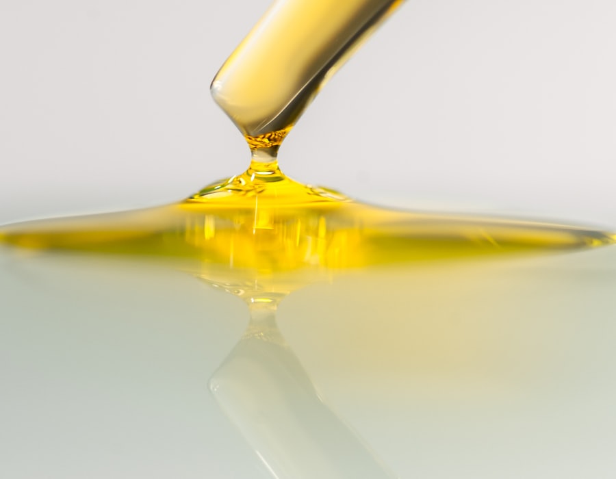 Golden olive oil being poured